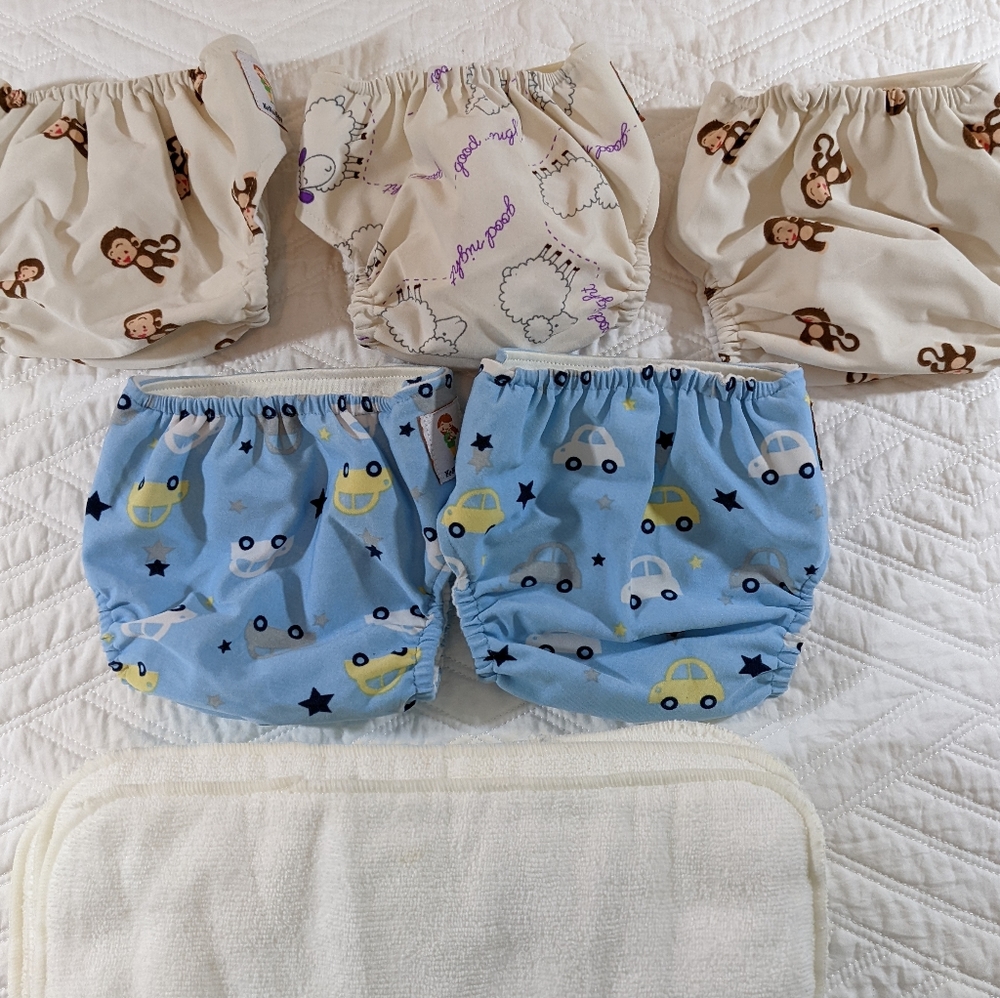 KaWaii Baby Cloth Diaper Lot 5 Unused Diapers 10 Unused Inserts